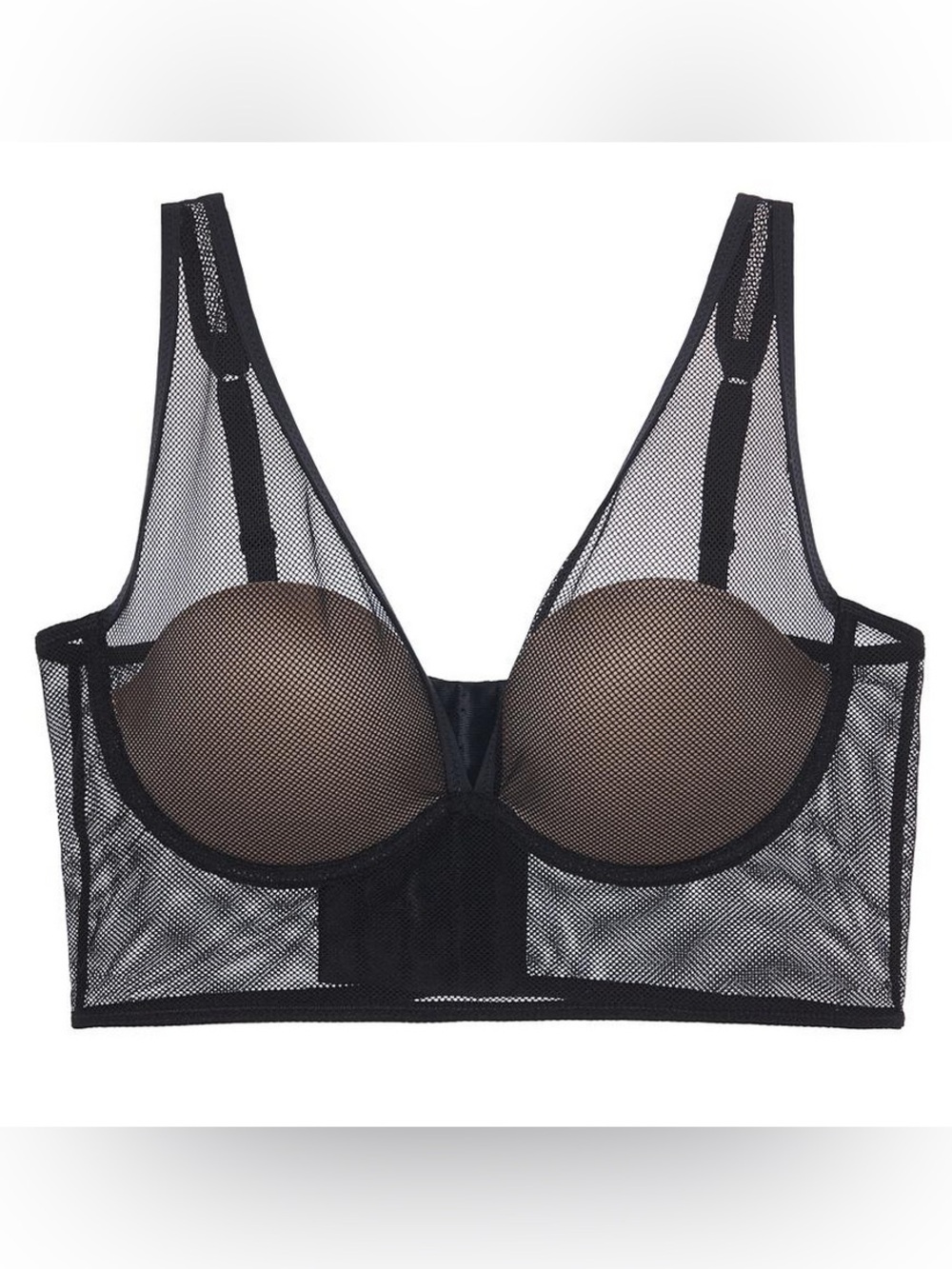 Intimissimi Black Mesh Longline Bralette Sheer Fishnet Underwire Bra 34B A-B